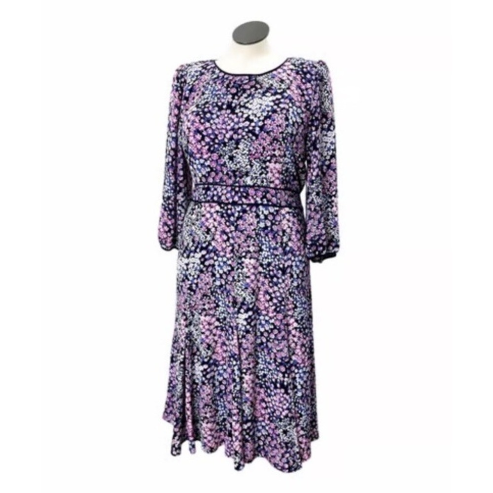 Talbots Pink White Blue Floral Georgette Godet Fit & Flare Midi Dress 4
